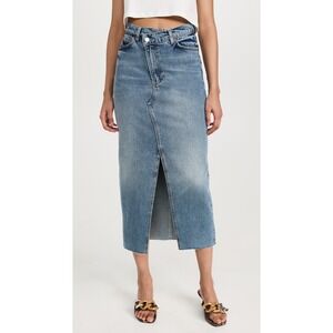 Reformation Skirt Nila Denim Midi Maxi Sz 27 Center Slit Raw Hem Sz 27 Western